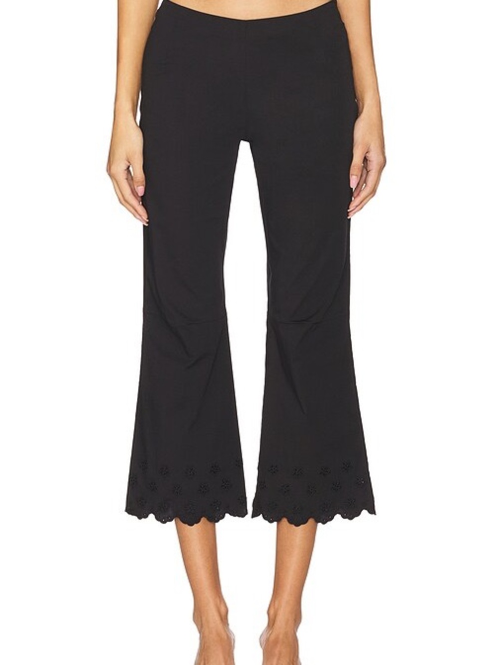 NWT Frankie's Bikinis Black Capri Pants with Scalloped Eyelet Hem